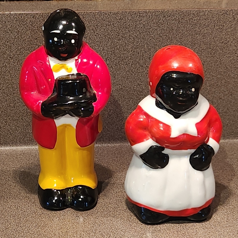 Vtg Aunt Jemima & Uncle Moses Red & Black Ceramic Salt & Pepper shakers